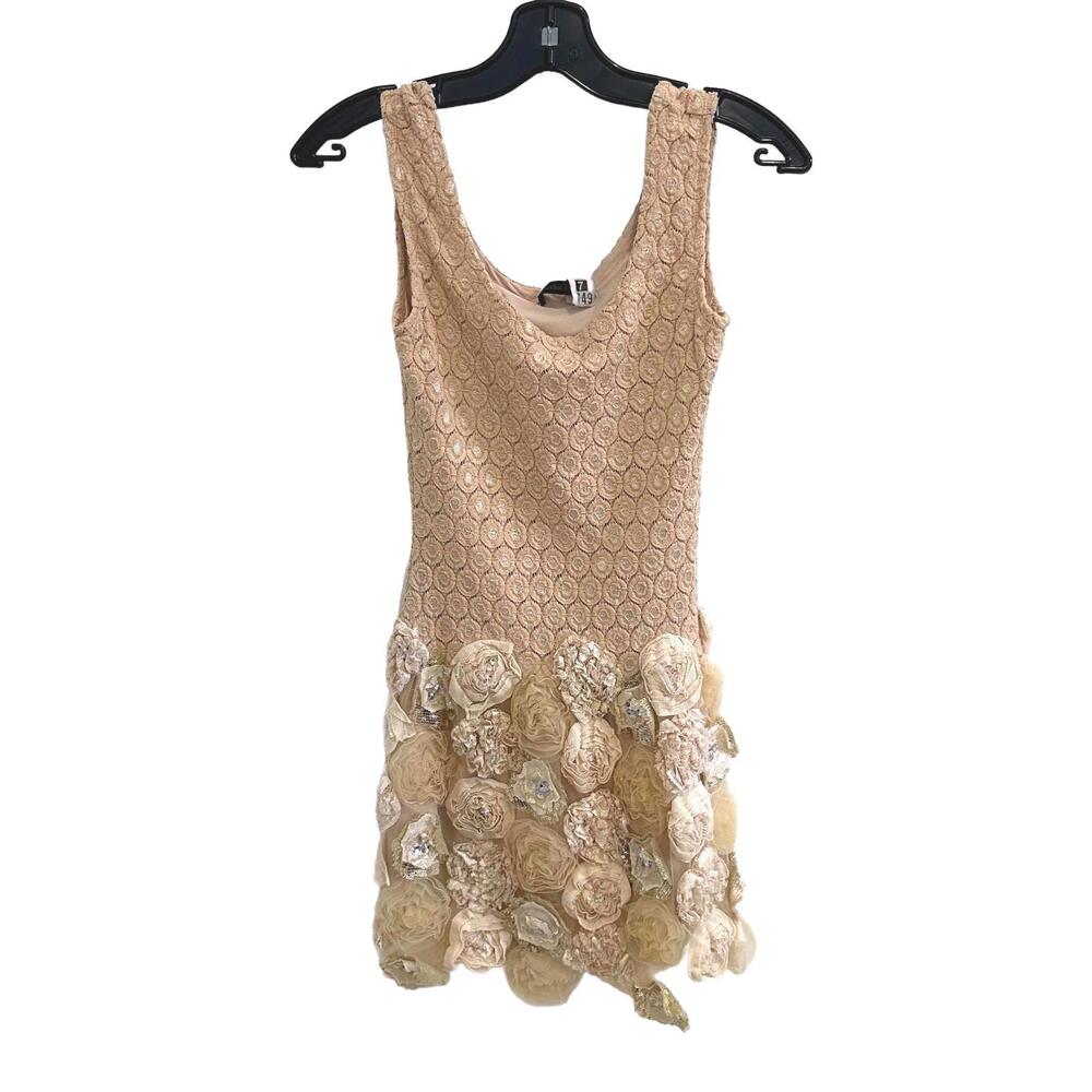 VTG Nadya Toto Women's Soft Pink & Cream Laced Mini Dress with Floral Appliqué S